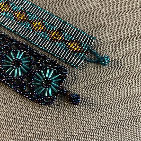 Loom Beaded Bracelets - Set of 2 - Elegant in Black, Blue, Purple and Gold. - Picture 3 of 15